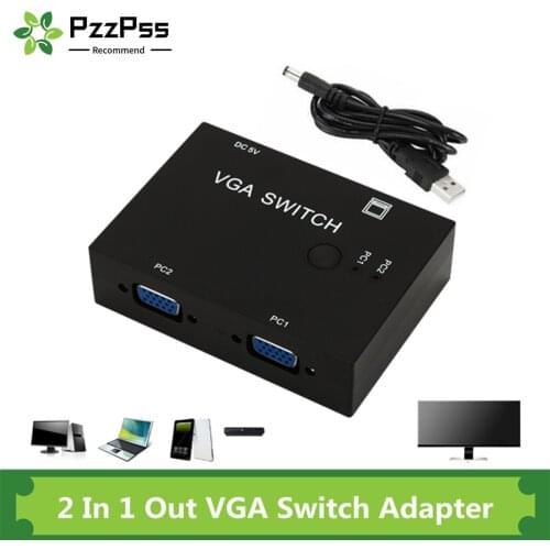 PzzPss 2 In 1 Out VGA Switcher 2 Port VGA Switch Box VGA for Consoles Set-top Boxes 2 Hosts Share 1 Display Notebook Projector
