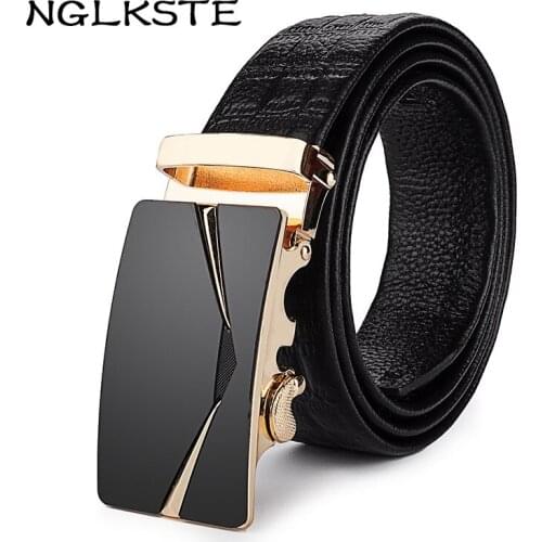 NGLKSTE Belt Men 100% Good Quality Cowskin Genuine Luxury Leather Mens Belts for Men Strap Male Metal Automatic Bucklebelt
