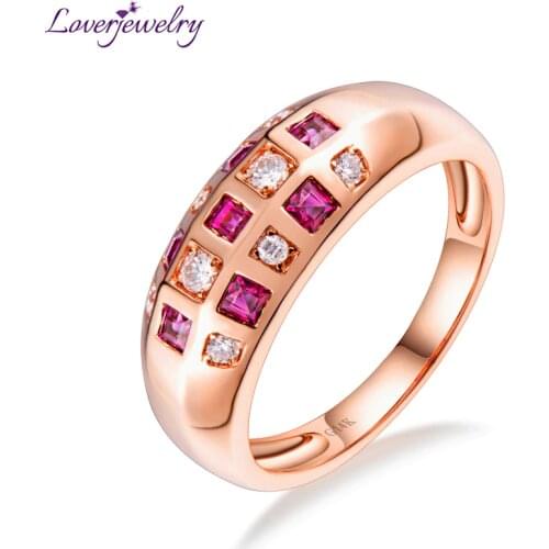 Luxury Design Solid 14K Rose Gold Genuine Ruby Gemstone Wedding Rings Fine Jewelry Diamond Engagement for Women Birthday Gift