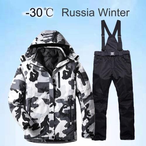Russian Winter Ski Suit Men Warm Windproof Waterproof Outdoor Sports Snow Jackets and Pants Ski Snowboarding Jacket Men Brand