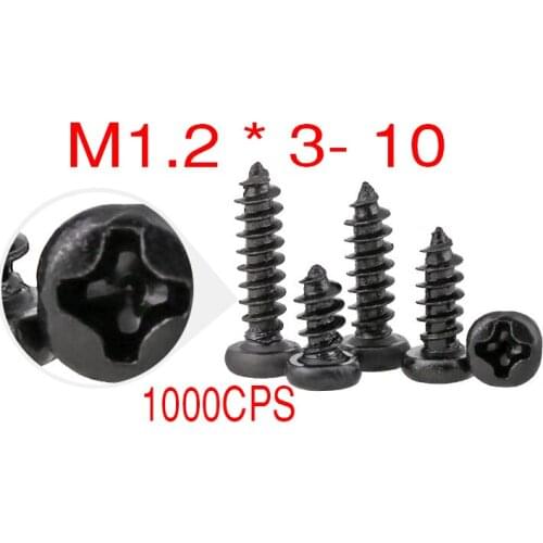Wholesales 1000 Pcs Self Tapping Screws M1.2*3/4/5/6/8/10Phillips Head Micro Screws Round Head Self-tapping Electronic Screws