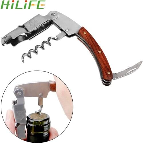 HILIFE Professional Wine Opener Portable Screw Corkscrew Wine Bottle Opener Stainless Steel with Knife Wooden Handle