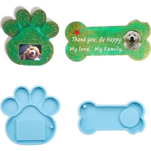 Dog Tag Bone Shaped Pet Photo Keychain Casting Silicone Mould Crafts Key Chain Pendant Making Tools Crystal Epoxy Resin Mold