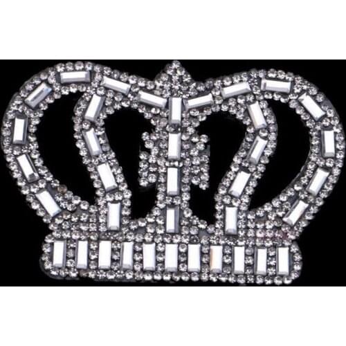 Rhinestones Patches Iron On Hotfix Motif Colorful Crown Glass Hot fix Women Crystal Bride Wedding Dress Clothes