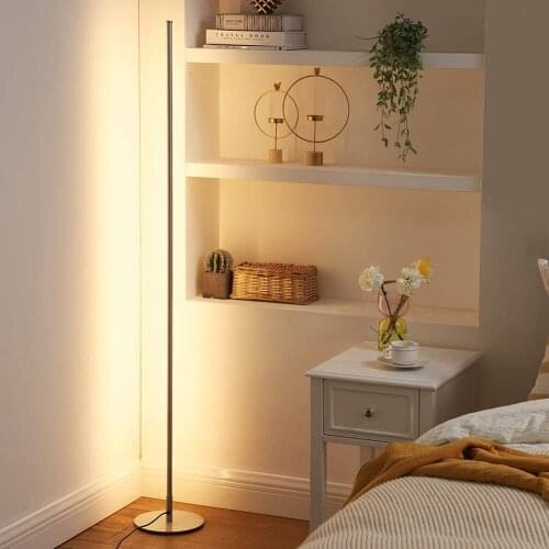LED modern corner floor lamp metal line design with remote control dimmable standing lamp suitable for living room and bedroom