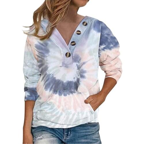 Tie Dye Print Hoodie Sexy Sweater Women 2021 Cotton Long Sleeve V-neck Sweater Boho Harajuku Sweater Sweater Mujer 2021 Sweatshi
