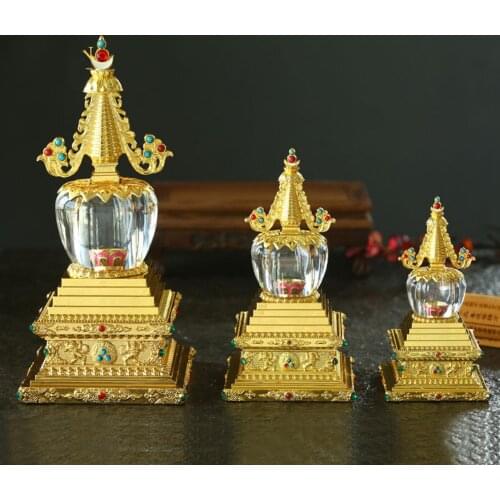 Vintage | Antique | Tibet | Tibetan | Nepal Gold Sarizi Buddha shrine Stupa cinerary casket Tantric Buddhism alloy Bodhi tower s