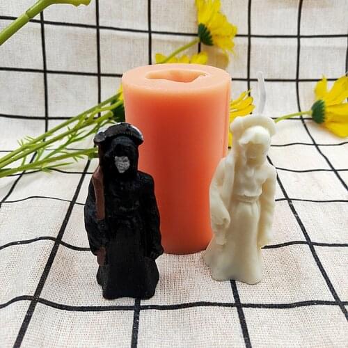Caution! Small Size! Standing Grim Reaper Silicone Mold Aromatherapy Candle Mould Death Wizard Yama Candle Moulds