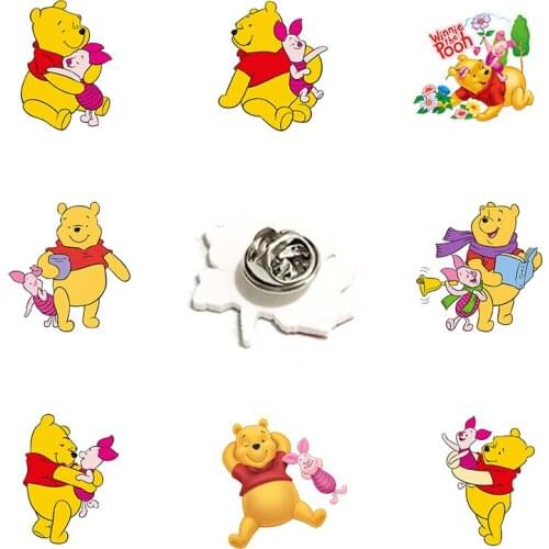 Disney Winnie The Pooh And Piglet Lapel Pin Cartoon Childrens Accessories Ladies Jewelry Unique Pattern Resin Acrylic Jewelry