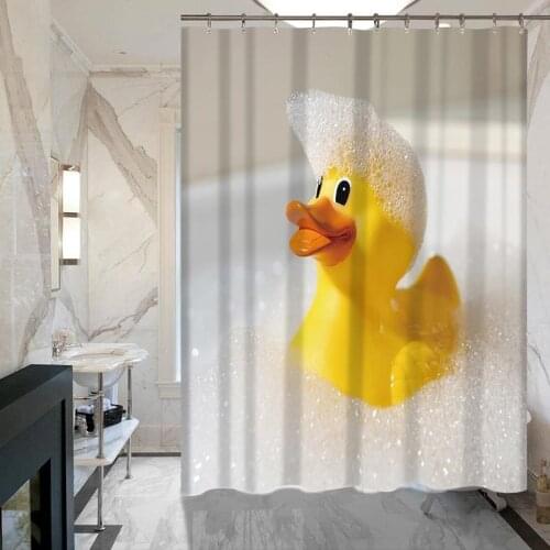 Cartoon Yellow Duckling Creative Printing Bath Curtain Bathroom Hotel Polyester Waterproof Mold Curtain Shower Hanging Curtain