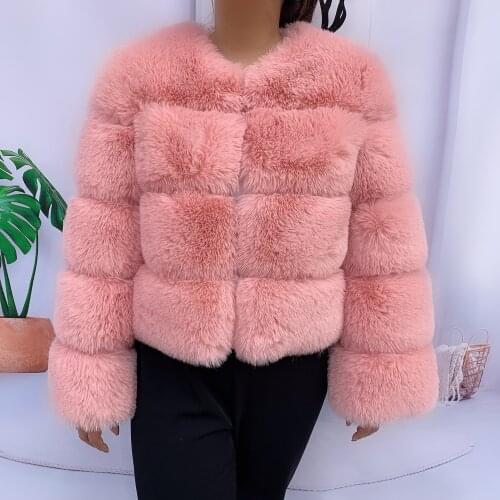 Womens faux fur Faux Fox Fur Jacket Large Piece High Quality faux fur fluffy coat winter jacket long sleeve fur plus size jacket