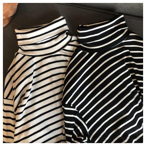 Woman Tshirts Spring and Autumn Zebra Striped Long Sleeve Turtleneck T-shirt Ropa Mujer Camisetas