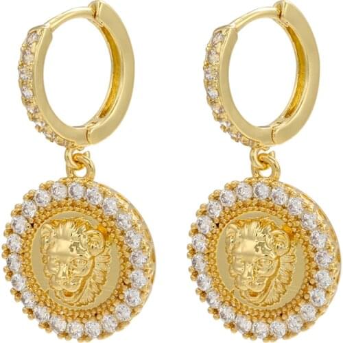 ZHUKOU gold silver color hoop earrings for women Exquisite CZ crystal Lion head drop earrings Fashion jewelry wholesale VE418