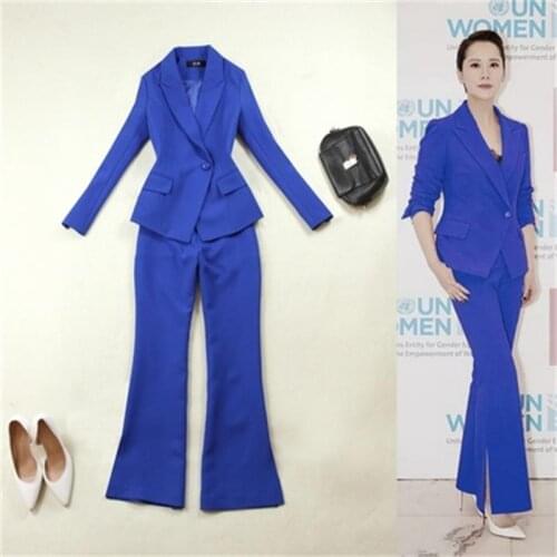 Fashion pant suit plus size fall New high-quality red blue A button Leisure Business suit + Bell pants OL Set women Work clothes