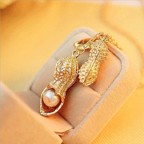 2017 New Hot Fashion Fine Jewelry Gold Color Simulated Pearl Long Peanut Necklace & Pendants For Women Nc303