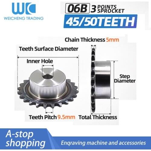 1pc 3 points 06B sprocket 45 50 teeth factory spot reserve price direct teeth pitch 9.525mm 06B 3 point industrial sprocket