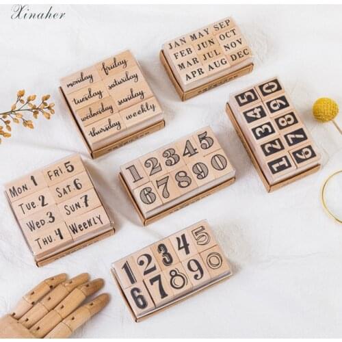 1set Vintage creative number week month stamp DIY wooden rubber stamps for scrapbooking stationery scrapbooking standard stamp