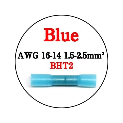 10pc BHT2 AWG 16-14 Heat Shrink Butt Connectors Solder Seal Wire Connectors Terminals Automotive Insulated Waterproof Blue