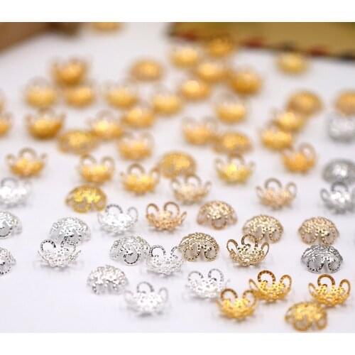 100pcs Size 8 10mm Metal Flower Beads Cap Jewelry Findings Spacer Bead DIY Accessories for Necklace Bracelet Earrings Making