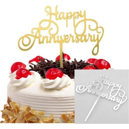 20pc Cake Toppers Flags Anniversary Happy Birthday Kids Gold Acrylic Cupcake Topper Wedding Bride Party Baby Shower Baking DIY