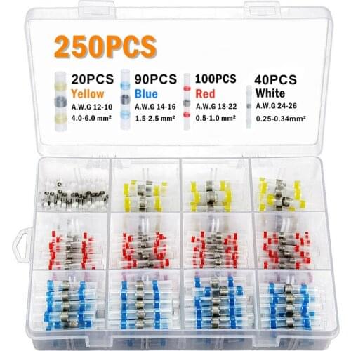 250PCS Waterproof Heat Shrink Tube Solder Sleeve Tubing Electrical Wire Butt Connectors Cable Splice Terminals Kit Assortment