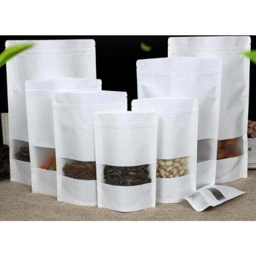 500Pcs/Lot White Kraft Paper Mylar Zip Lock Doypack Bag Food Tea Snack Package Storage Bags Stand Up Packaging Ziplock lin3882