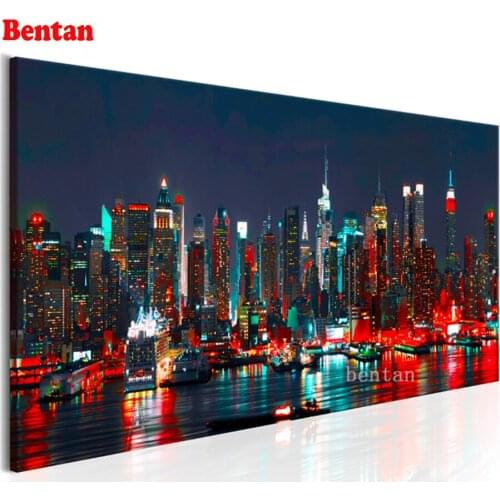 5D Diamond Embroidery New york city night view lights Full Square round drill Diamond Embroidery DIY Diamond Mosaic decoration