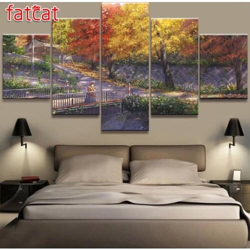FATCAT Rural landscape house Diamond Painting 5 piece Full Square Round Drill diy Diamond Embroidery Sale home decor AE1527