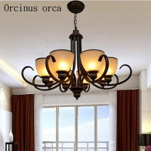 American Antique Iron Chandelier living room bedroom lamp European classical design simple glass chandelier free shipping