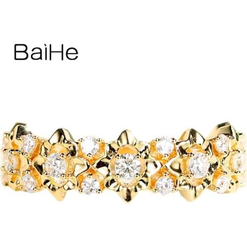 BAIHE Solid 14K Yellow/White/Rose Gold 0.42ct H/SI Round cut Natural Diamonds Fine Jewelry Gift delicate Vintage diamond ring