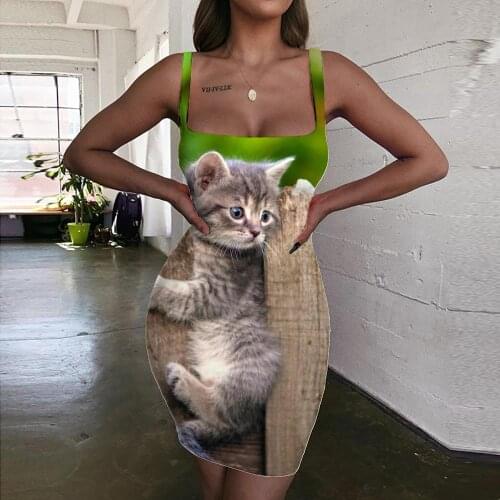 Giyu Brand Cat Dresses Women Animal Sundress Novelty Vestido Sexy Psychedelic Bodycon Dress Womens Clothing Plus Size Short Boho