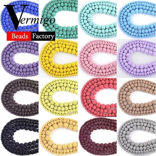 Natural Stone Lava Hematite Mineral Beads For Jewelry Making 4 6 8 10mm 23 Colors Round Spacer Beads Diy Bracelets Necklace 15"