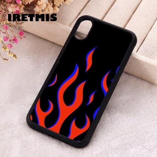 Iretmis 5 5S SE 2020 phone cover cases for iphone 6 6S 7 8 Plus X Xs XR 11 12 Mini Pro Max Silicone TPU red & blue flame
