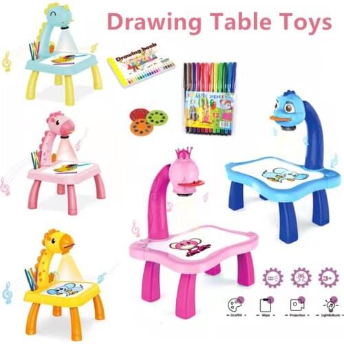 Children Led Projector Art Drawing Table Toys Kids Painting Board Desk Arts Crafts Educational Learning Paint Tools Toy for Girl