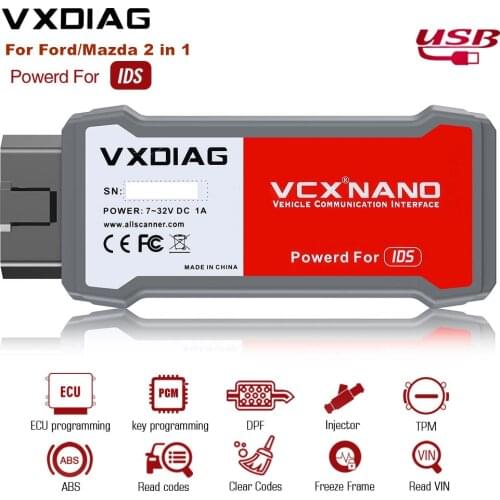 VXDIAG VCX Nano for Ford/Mazda 2 in 1 with IDS V122 Diagnostic Tool Supports Win7 Win8 Win10