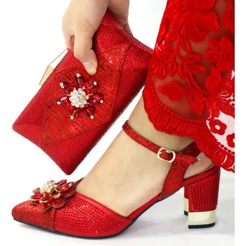 Doershow High Quality fashion African Style Ladies Shoes And Bags Set Latest red Italian Shoes And Bag Set For Party !HTX1-2