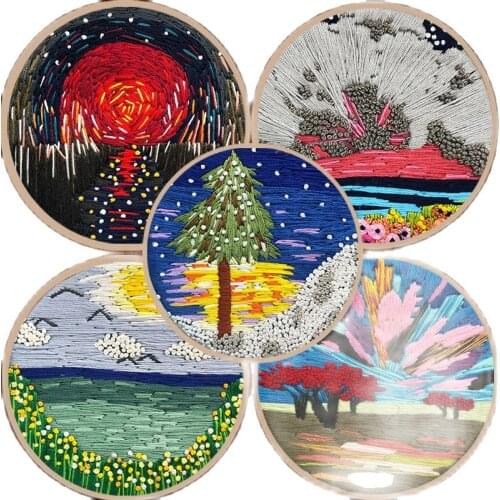 Europe DIY Ribbon Scenery Embroidery Set for Beginner Needlework Kits Cross Stitch Series Arts Crafts Sewing Decoration