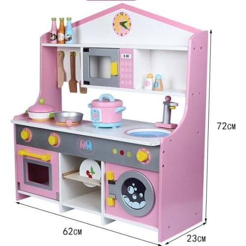 Play Kitchen for Girl Wooden Simulation Kitchen Stove Microwave Oven Washing Machine Tableware Toys for Kids Birthday Gifts