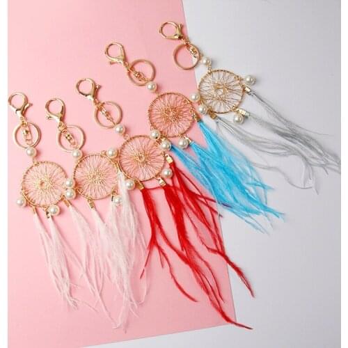 Creative lovely key chain pendant Feather Tassel Faux Pearl key chain pendant car Deco jewelry bag charm llaveros para hombre