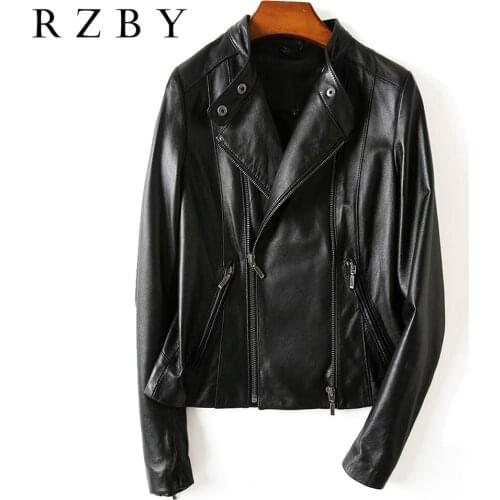 Women Autumn 2021 Real Leather Jacket Natural Sheepskin Motorcycle Coat Female Turndown Collar Biker Basic Streetwear RZBY444