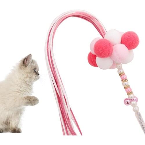 Legendog 1pc Plush Cat Wand Toy Interactive Tassel Cat Teaser Bead Decor Kitten Play Wand With Bell Pet Supplies Pet Accessories