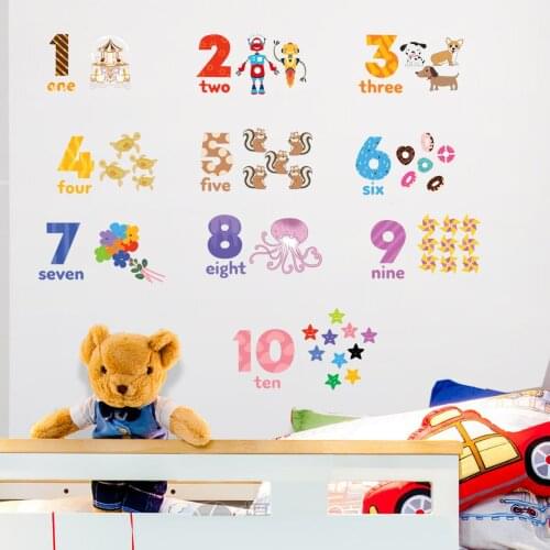 Number cartoon wall stickers childrens room kindergarten wall stickers baby learning bedroom decor kids animal home accessories
