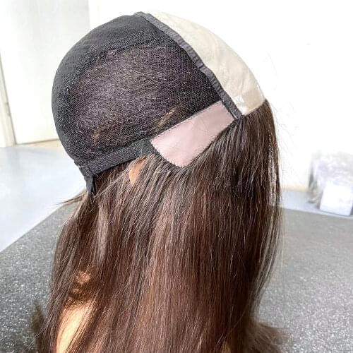 Hstonir Natural Black Silky Straight Human Hair European Remy Hair Silk Top Adjustable Net Base Cap Jewish Wig G039