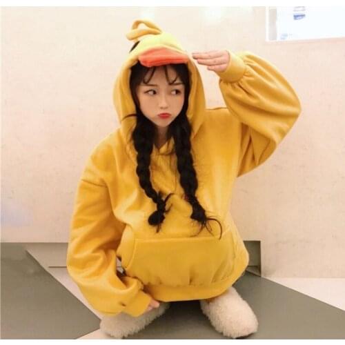 Korean Style 2021 New Fashion Winter Yellow Casual Pullover Soft Women Kawaii Loose Hoodie Womens Long Sleeve Cute Teen Tops