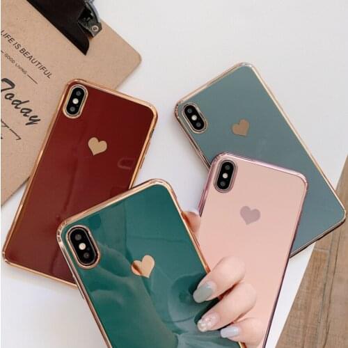 NEW Luxury Electroplated Love Heart Phone Case for iPhone 11 Shiny Plating Candy Color TPU Back Cover for iPhone 6/7/8/XS/MAX