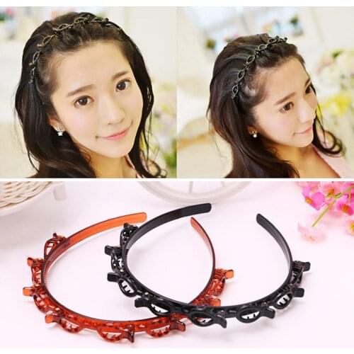 1pc Hair Hoop Fashion Double Layer Band Twist Plait Clip Front Hair Clips Headband For Women Hair Band Hair Accessories