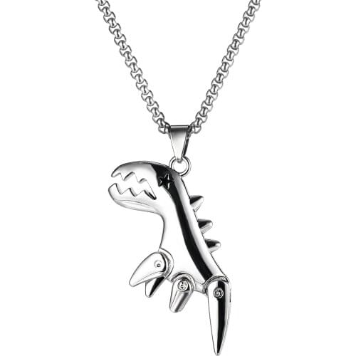 Cyue European Fashion Punk Dinosaur Charm Pendant Stainless Steel Necklace Sweater Chain For Girl Boy Unisex Jewelry Gift