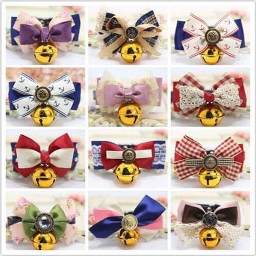 Cat dog collar with bowknot big bell adjustable size pet accessories for teddy french bulldog Pomeranian chihuahua poodle