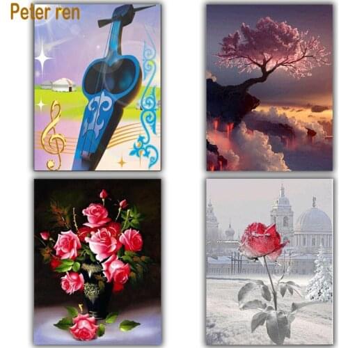Peter ren Diamond painting cross stitch Diy 5d Round & Square Diamond mosaic Rhinestone Full Diamond embroidery Peach rose Piano