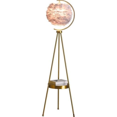 Drop Shipping Modern Floor Lamps Creative White/Gray Feather shade Gold/Black Hotel Home Decor Tripod Standing Light With Table